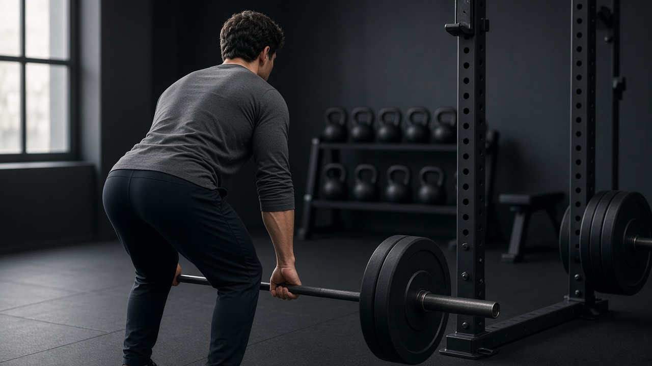 Lifting a barbell in a gym